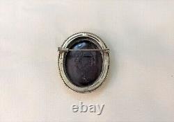 Ancient 19th century Vermeil Intaglio Brooch Solid Silver Gold-Plated Cameo Jewelry