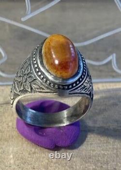 Ancient Afghan Ring In Solid Silver Late XIX Beginning XX Century + Beautiful Agate