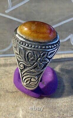 Ancient Afghan Ring In Solid Silver Late XIX Beginning XX Century + Beautiful Agate