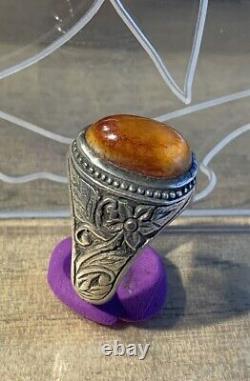 Ancient Afghan Ring In Solid Silver Late XIX Beginning XX Century + Beautiful Agate