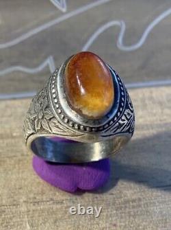 Ancient Afghan Ring In Solid Silver Late XIX Beginning XX Century + Beautiful Agate