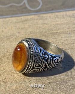 Ancient Afghan Ring In Solid Silver Late XIX Beginning XX Century + Beautiful Agate