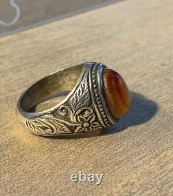 Ancient Afghan Ring In Solid Silver Late XIX Beginning XX Century + Beautiful Agate