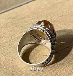 Ancient Afghan Ring, XX, Sterling Silver, Carnelian, Scorpion Intaglio