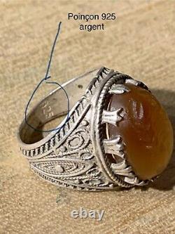 Ancient Afghan Ring, XX, Sterling Silver, Carnelian, Scorpion Intaglio
