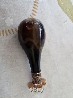 Ancient Agate Seal Stamp in Solid Silver Gilt 19th Century