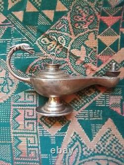 Ancient Aladdin-type oil lamp in solid 925 sterling silver