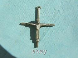 Ancient And Rare Small Cross Pendant In Solid Silver Christ Dressed