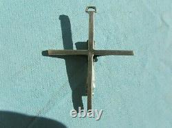 Ancient And Rare Small Cross Pendant In Solid Silver Christ Dressed