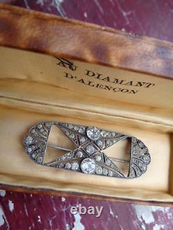 Ancient Art Deco Solid Silver Rhinestone Brooch