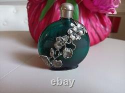 Ancient Art Object Perfume Flask in Solid Silver Blown Glass from the Early 20th Century