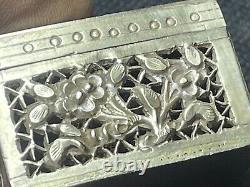 Ancient Asian Art: 19th Century Solid Silver Carved and Pierced Cricket Box