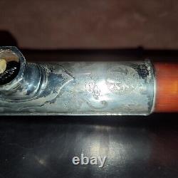 Ancient Bamboo Pipe And Solid Silver C. 1900 China Indochina L47cm Old