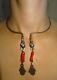 Ancient Berber Torque Necklace In Silver And Coral / Ethnic Jewel