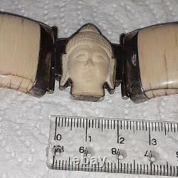 Ancient Bracelet Art Deco Solid Silver And Buddha Carved