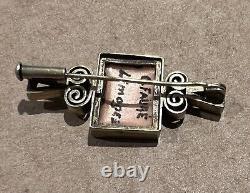 Ancient Brooch Glazed Signed Camille Fauré Solid Silver Vermeil