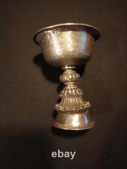Ancient Butter Lamp Tibet Nepal China Solid Silver Buddhism