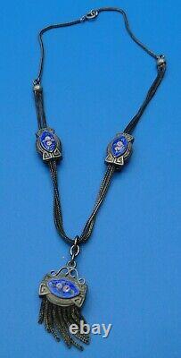 Ancient Châtelaine Watch Chain Solid Silver Enamelled XIX