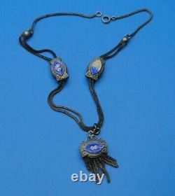 Ancient Châtelaine Watch Chain Solid Silver Enamelled XIX