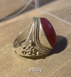 Ancient Chinese Ring Xix-xx Century, Silver Massif, Beautiful Jade Stone