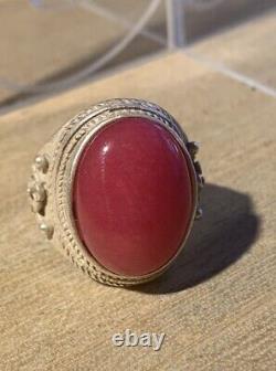 Ancient Chinese Ring Xix-xx Century, Silver Massif, Beautiful Jade Stone