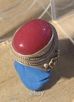 Ancient Chinese Ring Xix-xx Century, Silver Massif, Beautiful Jade Stone