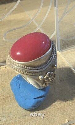 Ancient Chinese Ring Xix-xx Century, Silver Massif, Beautiful Jade Stone