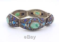 Ancient Chinese Silver Bracelet Vermeil Jade And Enamel Epoque 1940