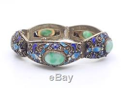 Ancient Chinese Silver Bracelet Vermeil Jade And Enamel Epoque 1940