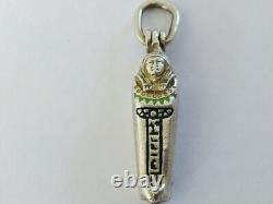 Ancient Egyptian Solid Silver Enamelled Sarcophagus Pendant Opening with Mummy