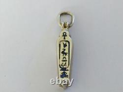 Ancient Egyptian Solid Silver Enamelled Sarcophagus Pendant Opening with Mummy
