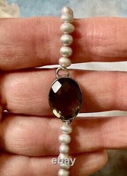 Ancient Elegant Bracelet in Genuine Gray Pearl, Sterling Silver, and Smoky Topaz