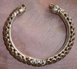 Ancient Ethnic Torque Bracelet In Sterling Silver Openwork & Animal Heads