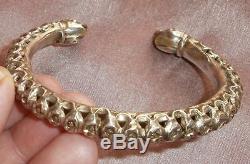 Ancient Ethnic Torque Bracelet In Sterling Silver Openwork & Animal Heads