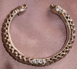 Ancient Ethnic Torque Bracelet In Sterling Silver Openwork & Animal Heads