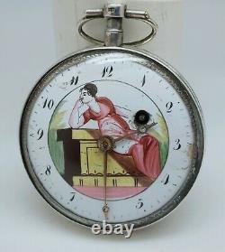 Ancient Gousset Watch Rooster Painted Enamel To Revise Ancient Old Pocket Watch Scene