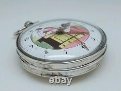 Ancient Gousset Watch Rooster Painted Enamel To Revise Ancient Old Pocket Watch Scene