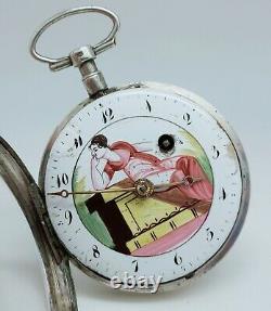 Ancient Gousset Watch Rooster Painted Enamel To Revise Ancient Old Pocket Watch Scene