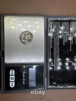 Ancient Greco-Bactrian coin of Eucratides I in solid silver tetradrachm