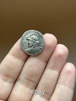Ancient Greco-Bactrian coin of Eucratides I in solid silver tetradrachm