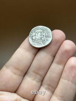 Ancient Greco-Bactrian coin of Eucratides I in solid silver tetradrachm