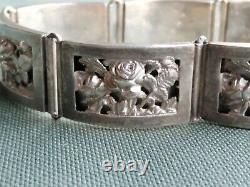 Ancient Jewel Solid Silver Bracelet, Rose Decoration