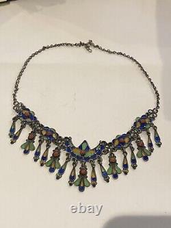 Ancient Kabyle Berber Jewelry Silver Enamel Coral Necklace