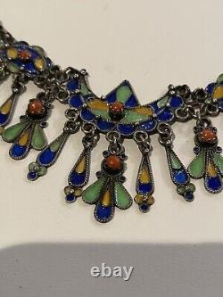 Ancient Kabyle Berber Jewelry Silver Enamel Coral Necklace