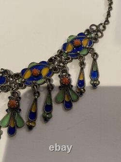 Ancient Kabyle Berber Jewelry Silver Enamel Coral Necklace