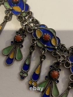 Ancient Kabyle Berber Jewelry Silver Enamel Coral Necklace
