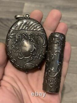 Ancient Kitelaine Set In Solid Silver Mirror Bottle Perfum XIX Eme