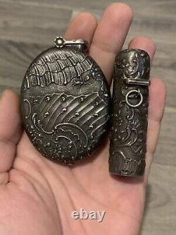 Ancient Kitelaine Set In Solid Silver Mirror Bottle Perfum XIX Eme