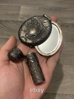 Ancient Kitelaine Set In Solid Silver Mirror Bottle Perfum XIX Eme