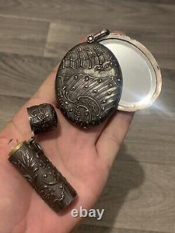 Ancient Kitelaine Set In Solid Silver Mirror Bottle Perfum XIX Eme
